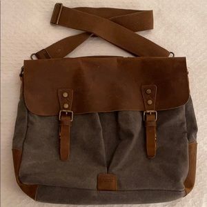 S-Zone grey canvas and leather laptop bag
